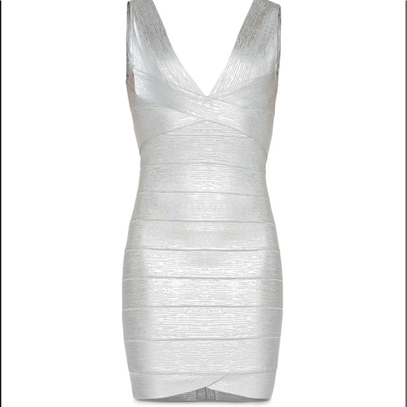 💎 NWT Herve Leger Paris Dress- Silver/Small - Picture 3 of 15